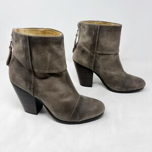 [Rag & Bone] Distressed Brown Newbury Leather Chunky Heel Ankle Boots Sz US 9.5